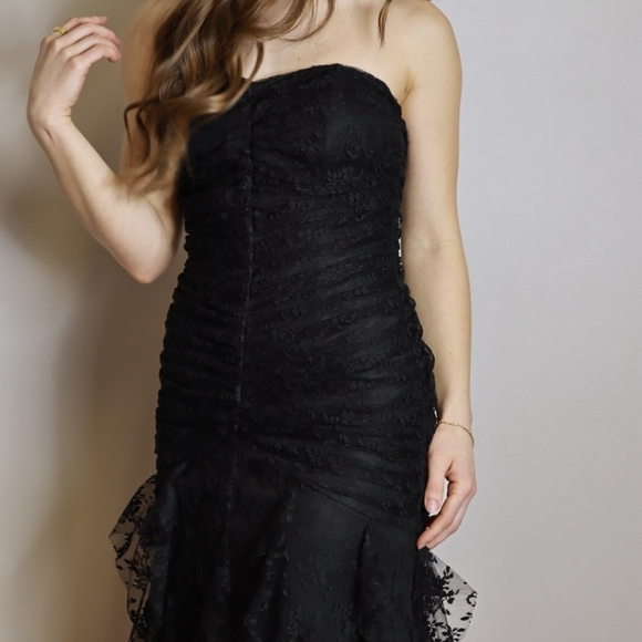 Jessica McClintock 2 Vintage Lace Overlay Mermaid Dress Strapless in Black - Picture 12 of 12